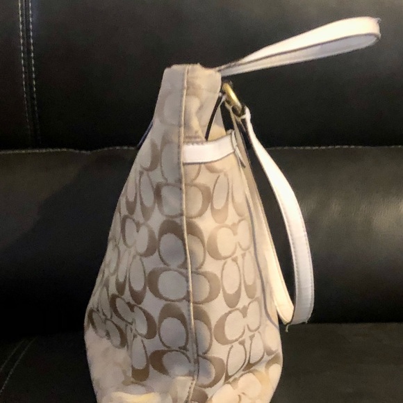 Coach Signature Stripe Khaki Fabric with Leather Trim Tote - Picture 5 of 11